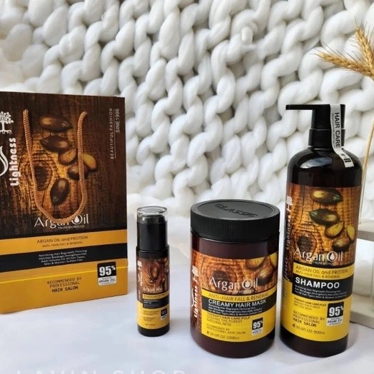 پک شامپو ماسک و روغن آرگان بدون سولفات لایتنس هولوگرام دار  اورجینال دارای ضمانت مرجوعی در صورت فیک بودن